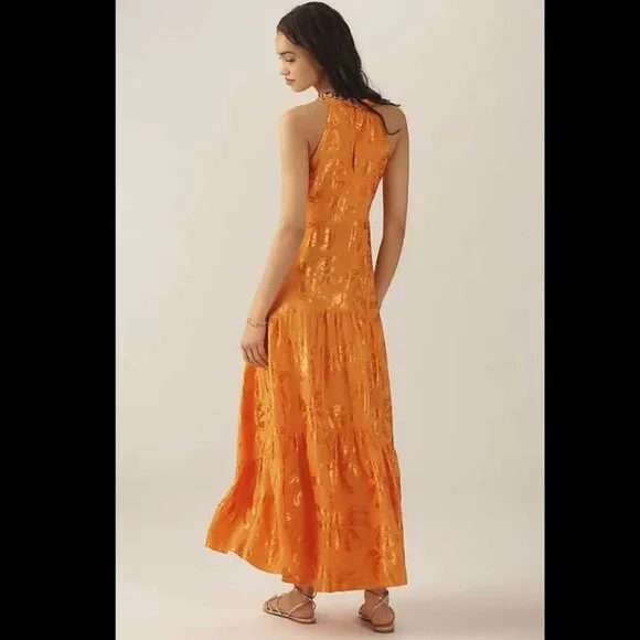 New XL Farm Rio x Anthropologie printed v-neck puff-sleeve maxi dress